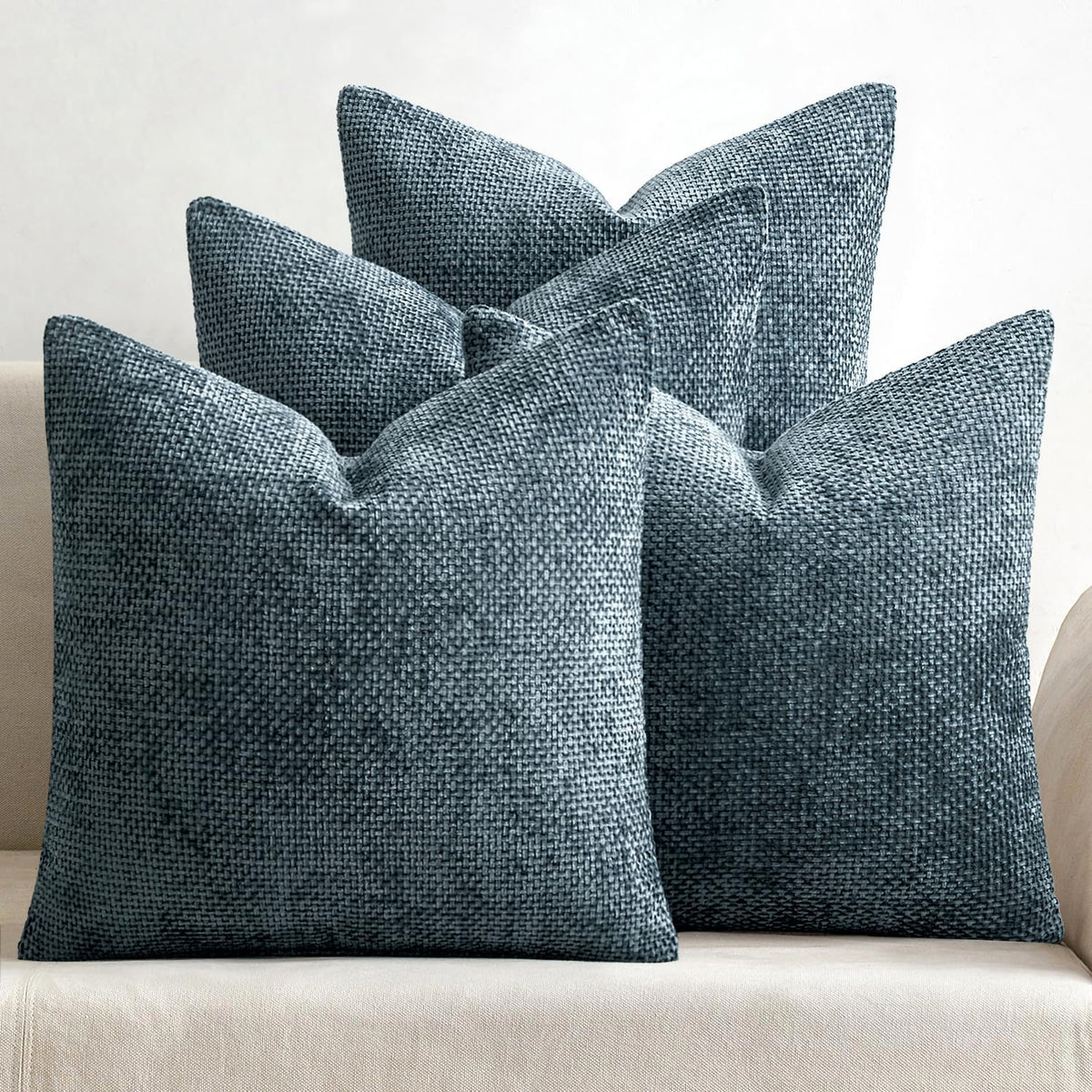 Pack of 4 Couch Throw Pillow Covers 18x18 Inch Neutral Soft Decorative Chenille Pillow Covers Farmhouse Boho Cushion Covers for Mid Century Modern Spring Home Decor Sofa Bedroom Living Room