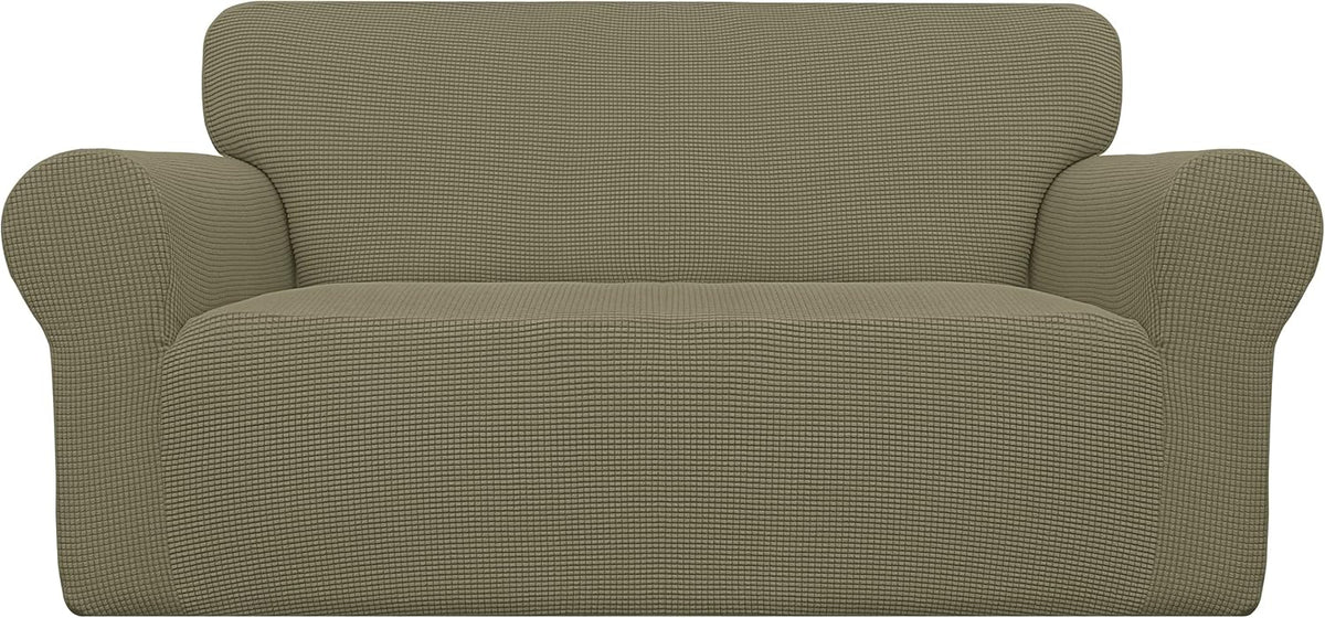 Stretch Sofa Slipcover 1-Piece Sofa Cover Furniture Protector Couch Soft with Elastic Bottom for Kids, Polyester Spandex Jacquard Fabric Small Checks (Sofa, Dark Gray)