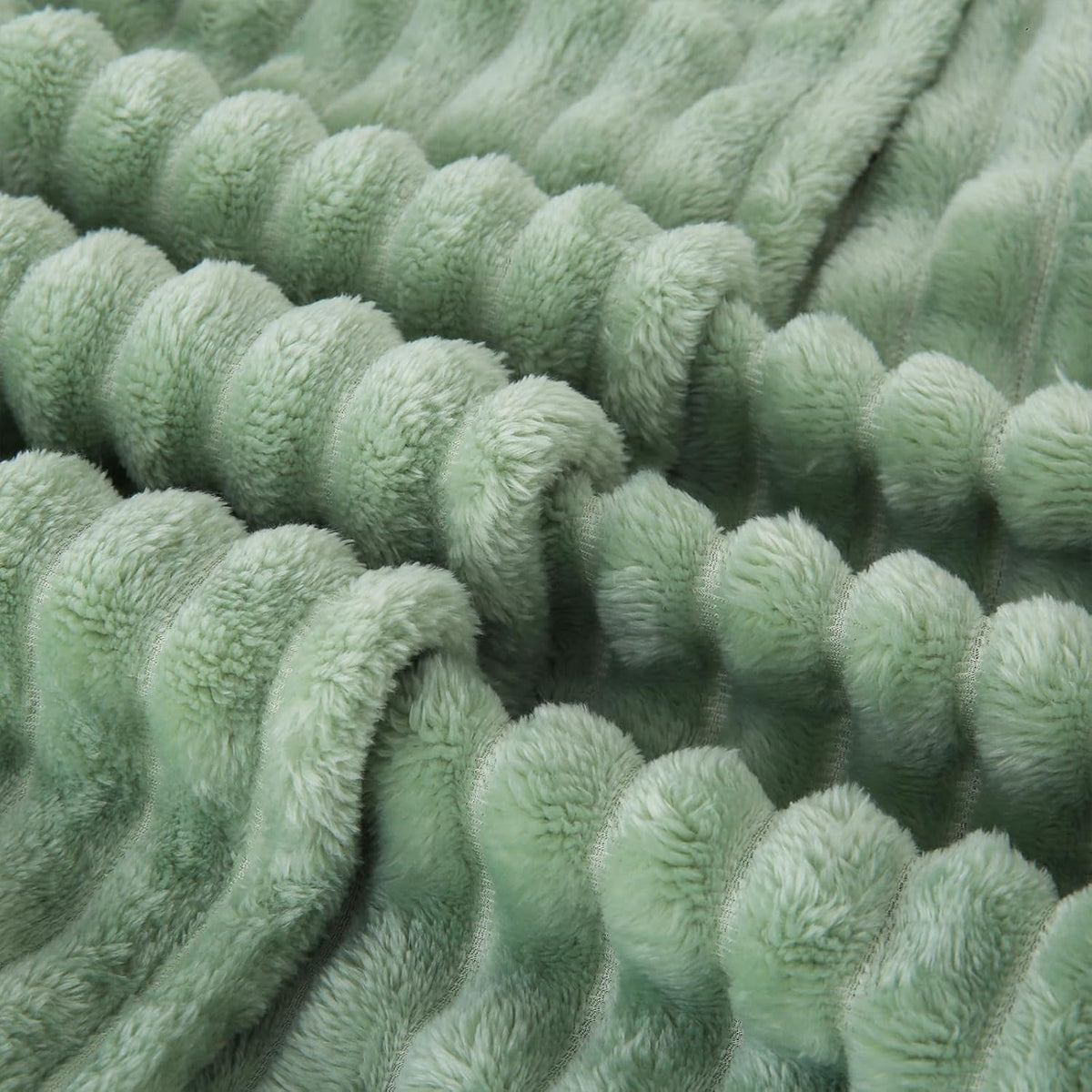 Sage Green Fleece Throw Blanket 50”×60” for Couch Sofa Bed,Super Soft Cozy Plush Microfiber Flannel Blanket with Stripes Design Lightweight for Adults,Woman,Girls