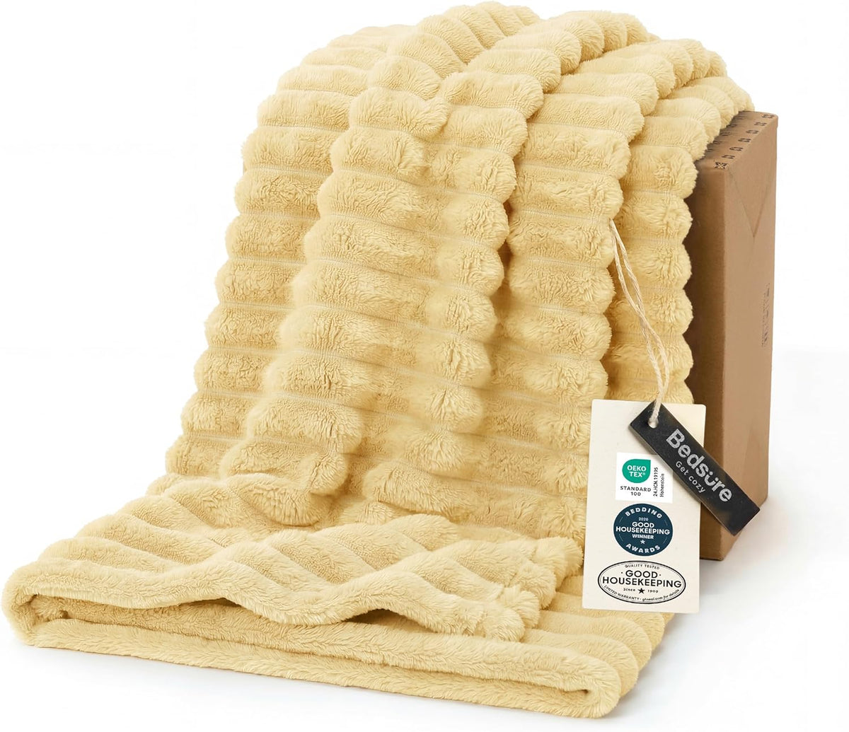 Bedsure GentleSoft Blankets Queen Size for Bed - Cozy Soft Sofa Couch Cover Blankets for Women, Cute Large Bedding Fleece Throws for Girls, Off White, 90x90 Inches