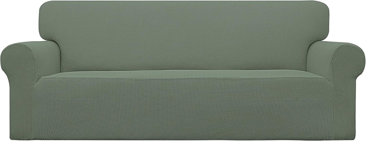 Stretch Sofa Slipcover 1-Piece Sofa Cover Furniture Protector Couch Soft with Elastic Bottom for Kids, Polyester Spandex Jacquard Fabric Small Checks (Sofa, Dark Gray)