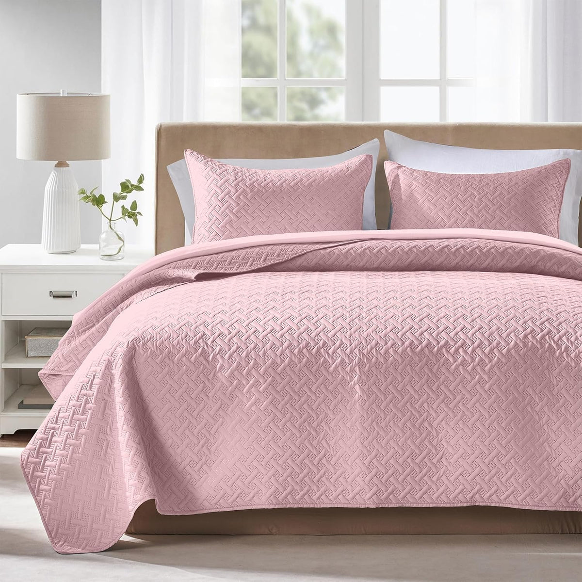 Quilts Queen Size - Ultra Soft Navy Blue Quilt Lightweight Microfiber Bedspreads, Classic Basket Weave Pattern Bedspread Bed Coverlet 3 Pieces for All-Season (1 Quilt, 2 Pillow Shams) | Breathable material, Easy care