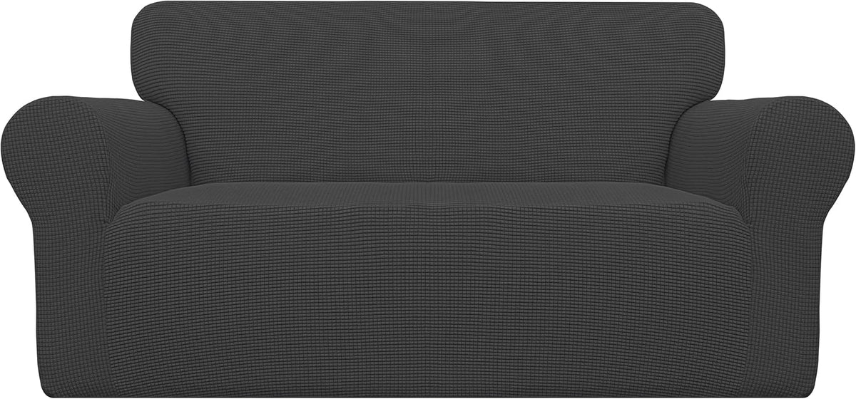 Stretch Sofa Slipcover 1-Piece Sofa Cover Furniture Protector Couch Soft with Elastic Bottom for Kids, Polyester Spandex Jacquard Fabric Small Checks (Sofa, Dark Gray)